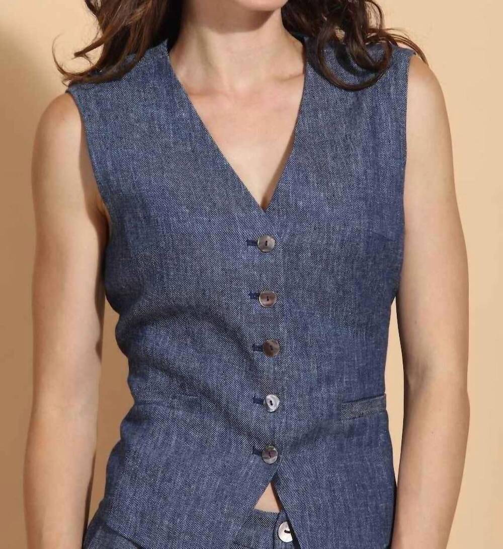 NEW JESSIE LIU linen twill vest in indigo